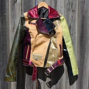 Custom made, one of a kind vinyl multicolor motorcycle biker jacket. XS/S